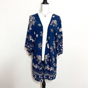 Anandas Collection Women's Blue Floral Kimono Cover-Up Size L